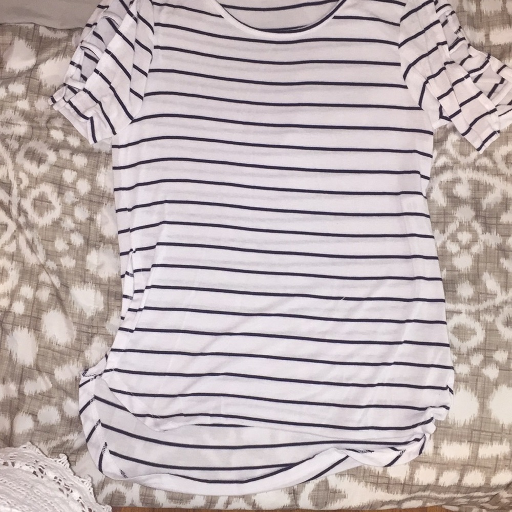 glitz navy blue and white striped shirt